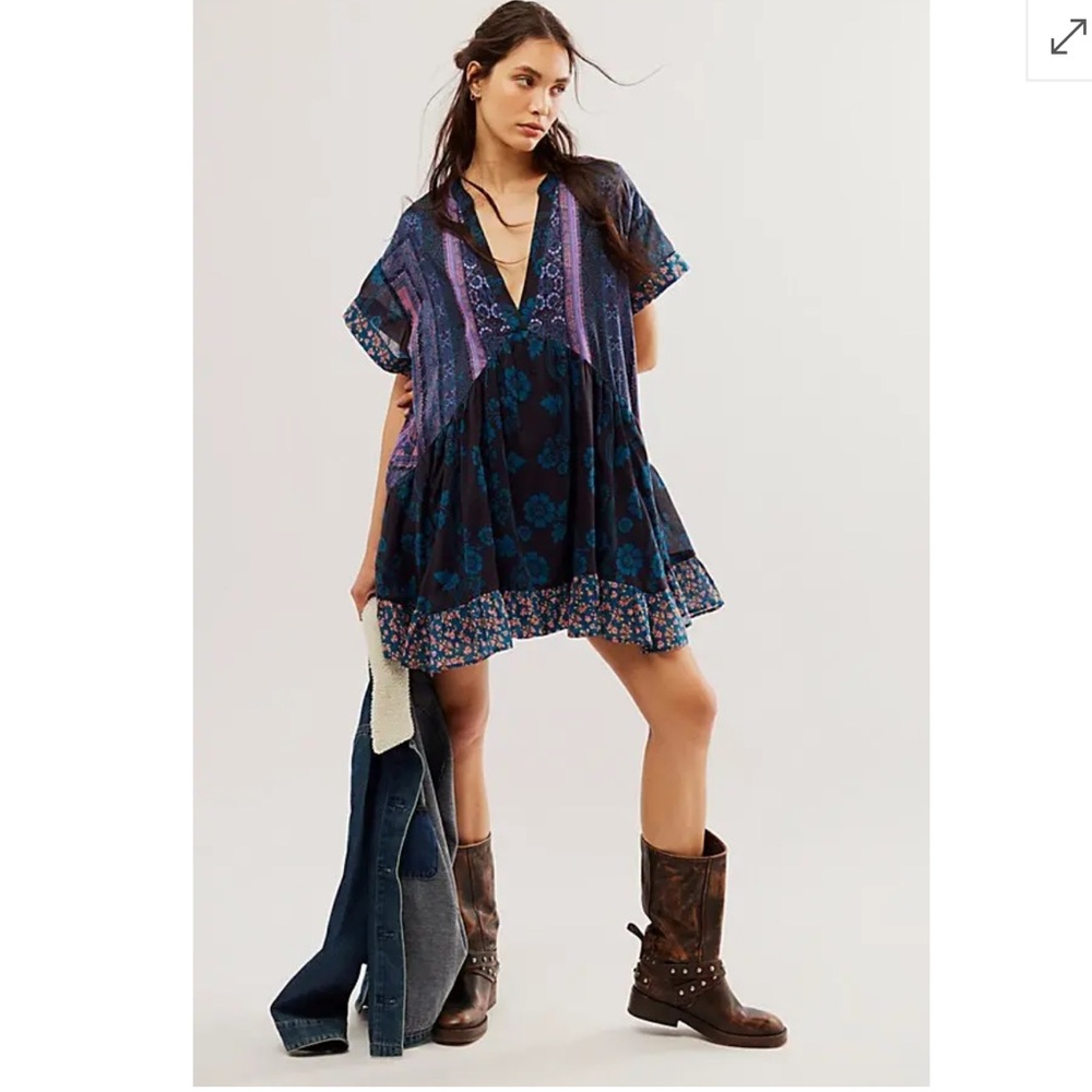 Free People Printed Agnes Ruffles Bold Colorful Mini Dress